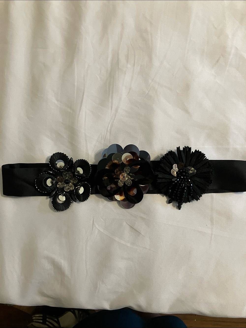 Nanette Lepore Black Floral Appliqué Waist Belt
